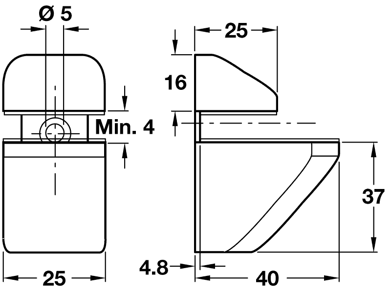 2 x Polished Chrome Shelf Brackets - 4-25mm
