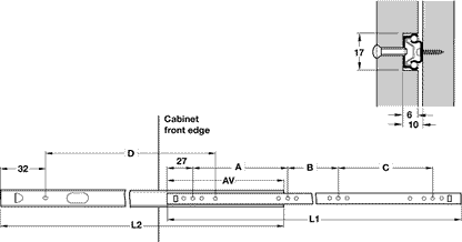 17mm Single Extension Ball Bearing Drawer Runners 250mm