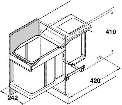 Hailo Solo Base Mounted Pull Out 20L Bin - 300mm Cabinet