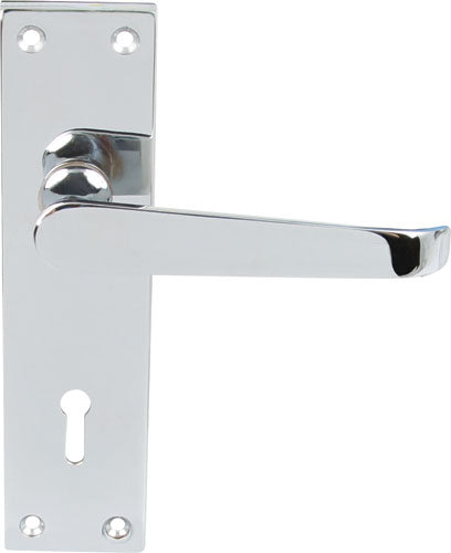 Polished Chrome Victorian Door Handles - Lock with Standard Keyway Backplate