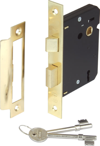 Brass Finish Mortice 3 Lever Sashlock - 57mm Backset