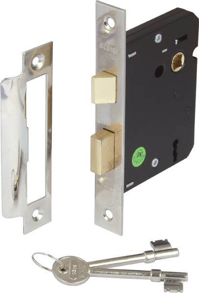 Nickel Finish Mortice 3 Lever Sashlock - 45mm Backset