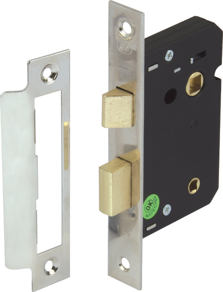 Nickel Finish Mortice Bathroom Lock - 44mm Backset