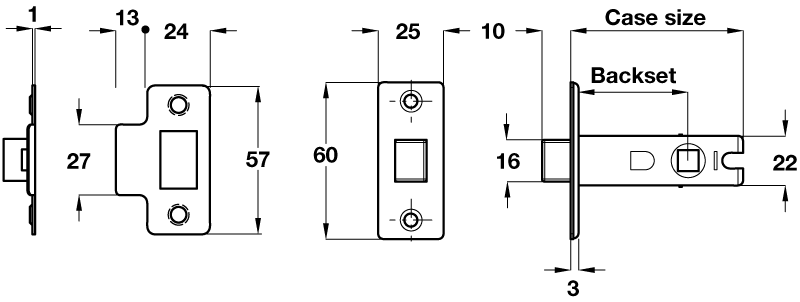 Nickel Finish Tubular Mortice Latch - 45mm Backset