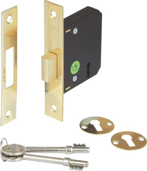 Brass Finish Mortice 3 Lever Deadlock - 45mm Backset