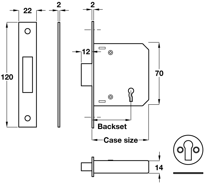 Brass Finish Mortice 3 Lever Deadlock - 45mm Backset