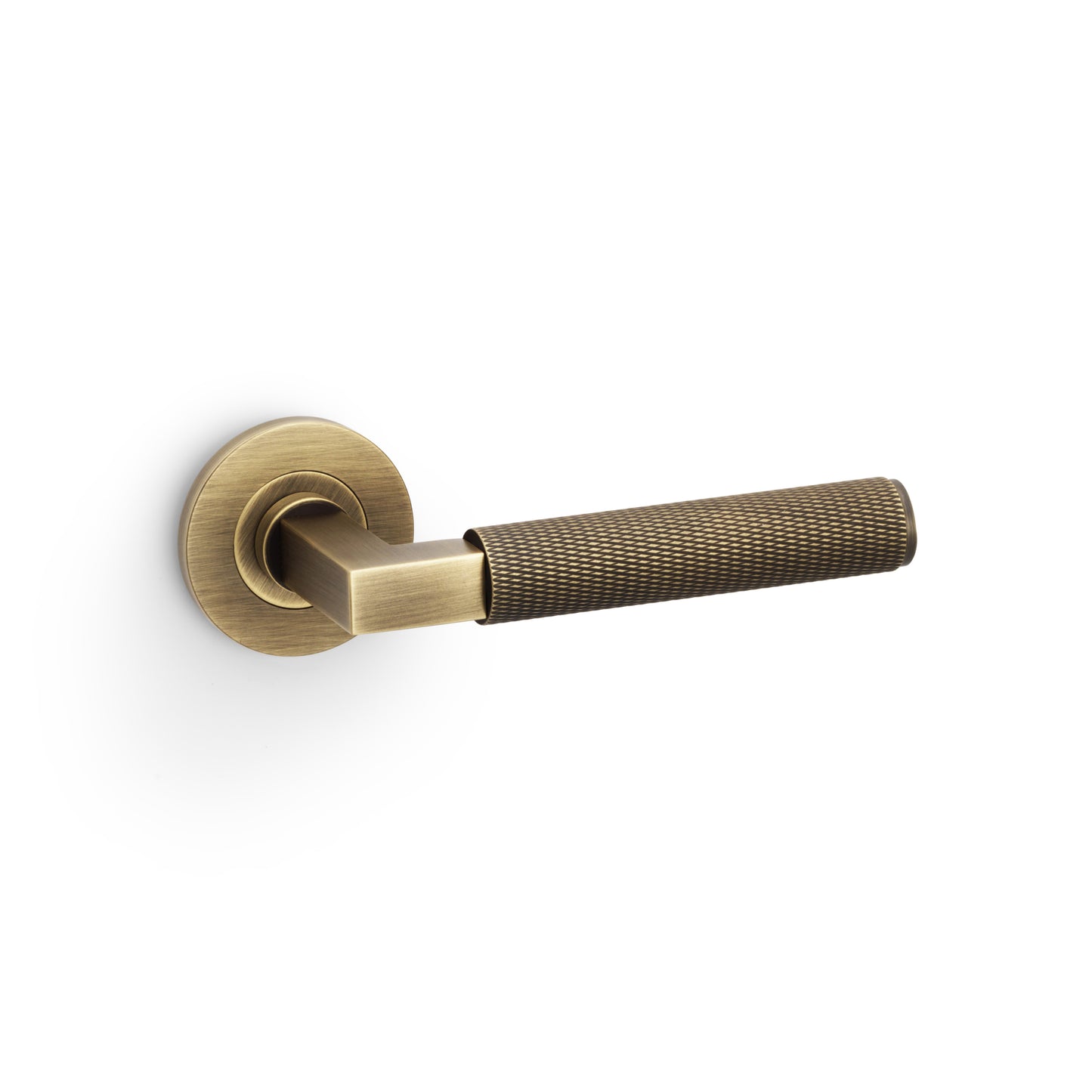 Hurricane Knurled Door Handles On Round Rose