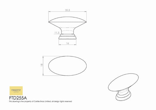 Satin Nickel Oval Cabinet Knob 35mm x 18mm