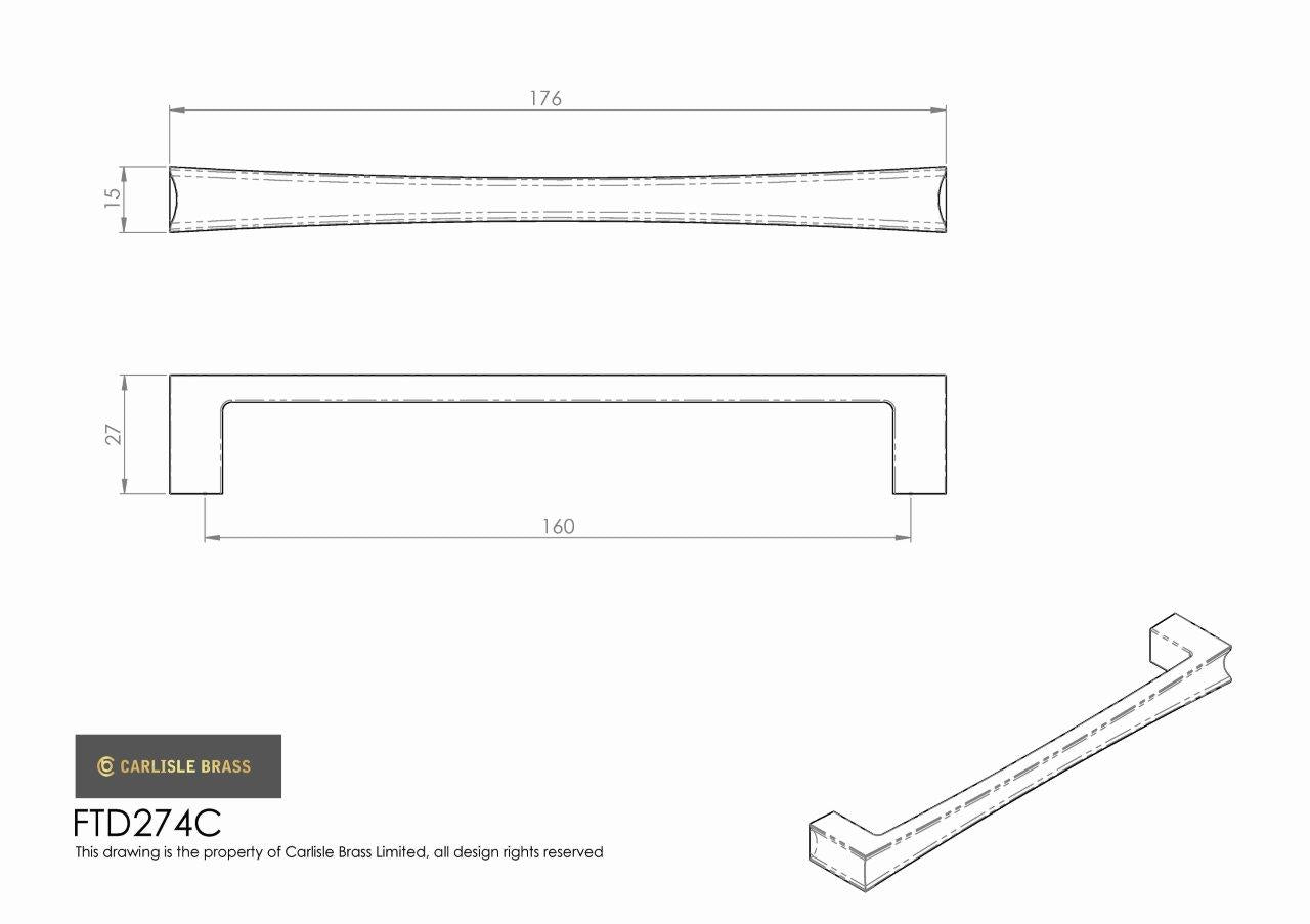 Sculpt Satin Nickel Cabinet Handle - 160mm Centres