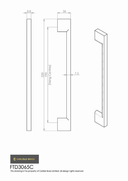 Polished Chrome Slim Cabinet Bar Handle - 192mm Centres