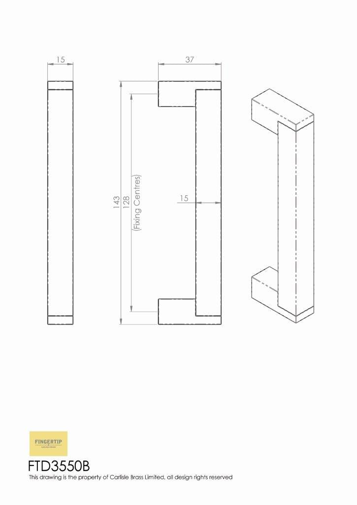 Square Satin Nickel Bar Handle - 128mm Centres