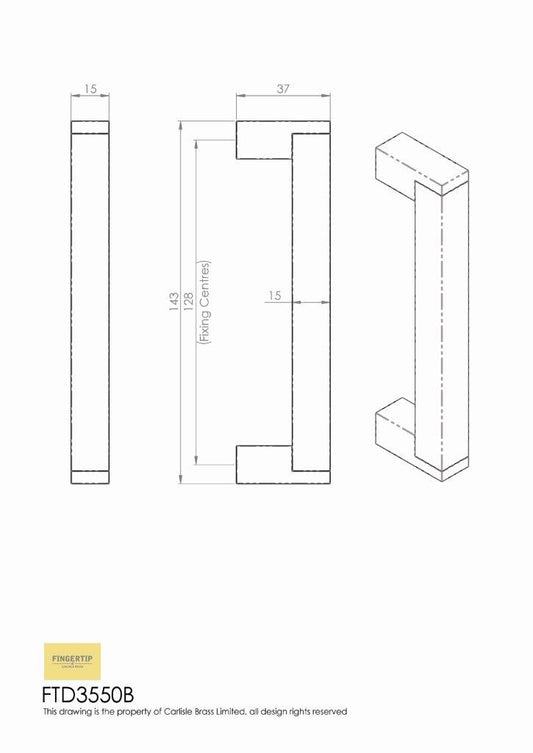 Square Satin Nickel Bar Handle - 128mm Centres