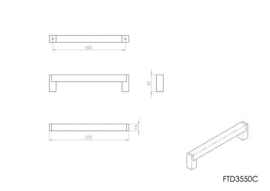 Square Satin Nickel Bar Handle - 160mm Centres