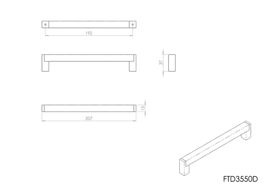 Square Satin Nickel Bar Handle - 192mm Centres