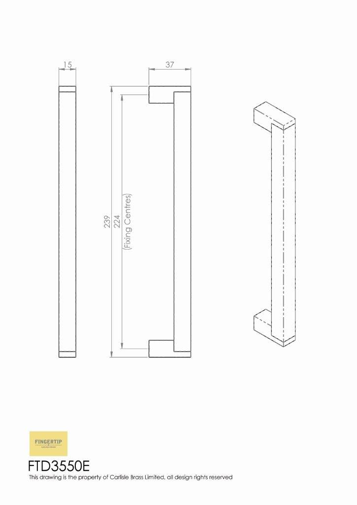 Square Satin Nickel Bar Handle - 224mm Centres