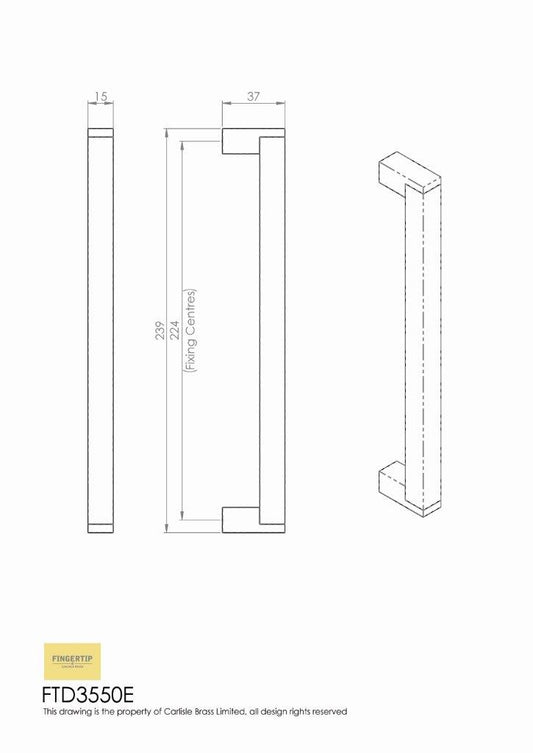 Square Satin Nickel Bar Handle - 224mm Centres