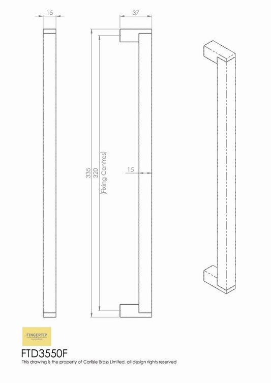 Square Satin Nickel Bar Handle - 320mm Centres