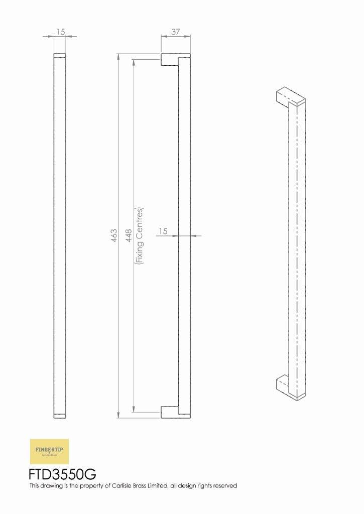 Square Satin Nickel Bar Handle - 448mm Centres