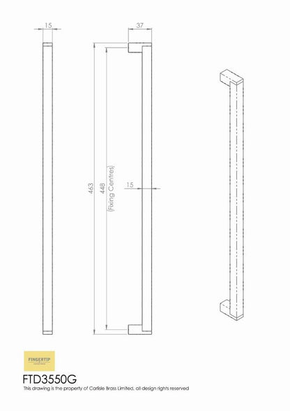Square Satin Nickel Bar Handle - 448mm Centres