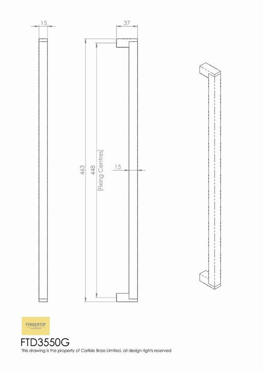 Square Satin Nickel Bar Handle - 448mm Centres