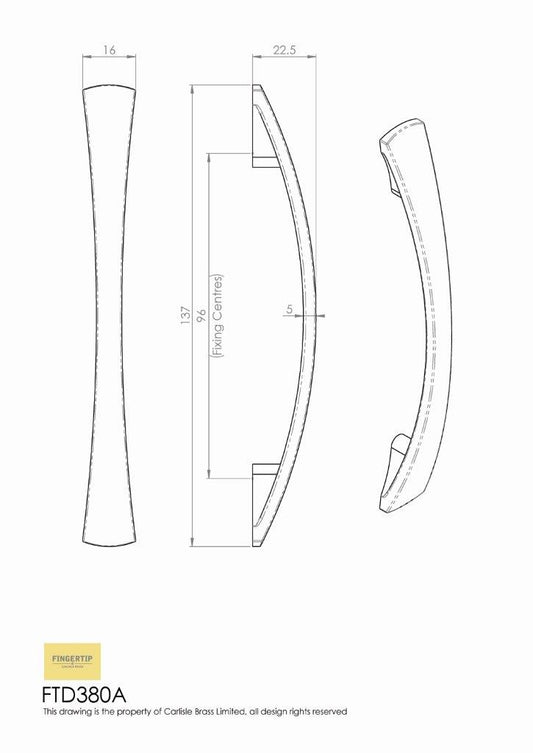 Satin Nickel Waisted Bow Cabinet Handle - 96mm Centres