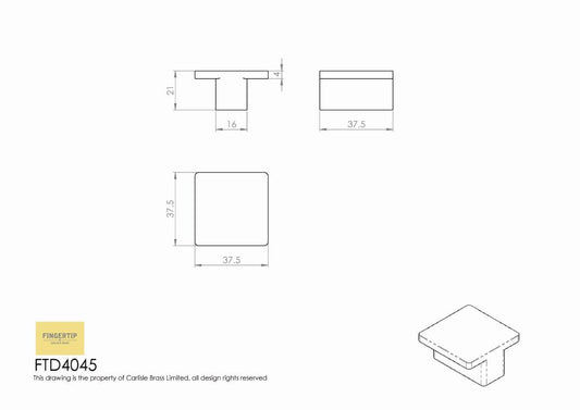 Satin Nickel Square Cabinet Knob - 38mm