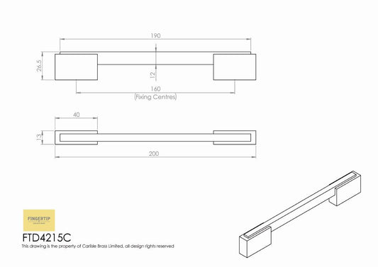 Aria Cabinet Handle - Satin Nickel/Polished Chrome - 160mm Centres