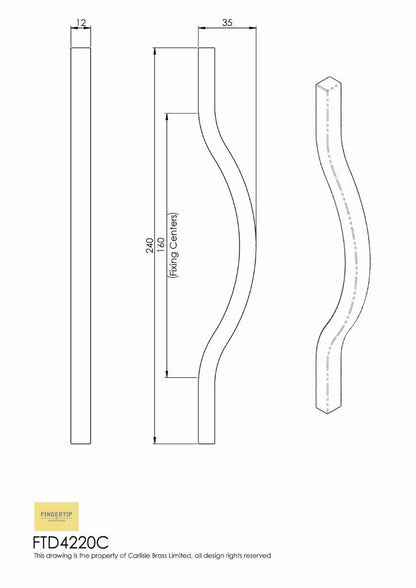 Ovenco Polished Chrome Cabinet Handle | 160mm Centres