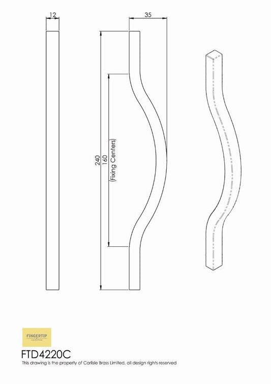 Ovenco Polished Chrome Cabinet Handle | 160mm Centres