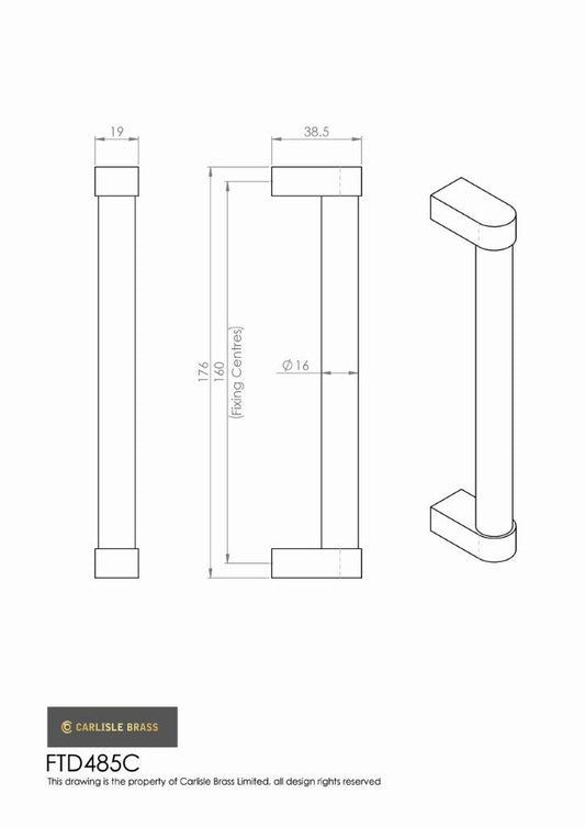 Bauhaus Bar Handle - 160mm Centres