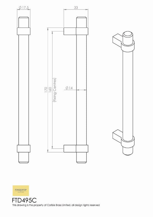 Satin Nickel Ringed T-Bar Handle - 160mm Centres