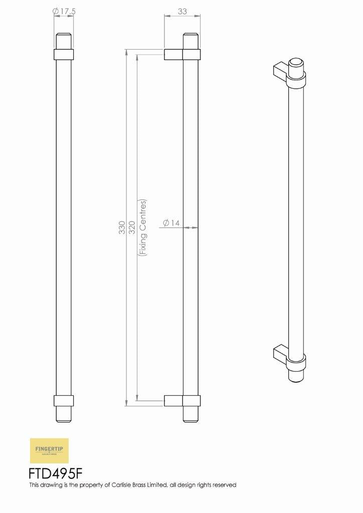 Satin Nickel Ringed T-Bar Handle - 320mm Centres