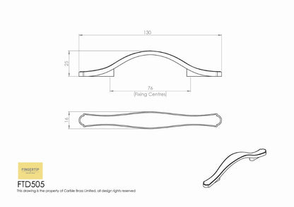 Satin Nickel Stepped Edge Bow Cabinet Handle - 76mm Centres