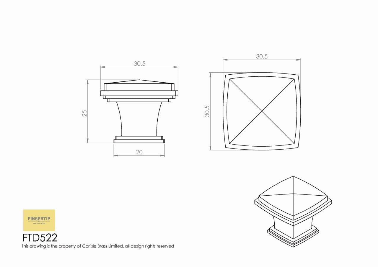 Arcadian Antique Brass Square Cabinet Knob - 30mm