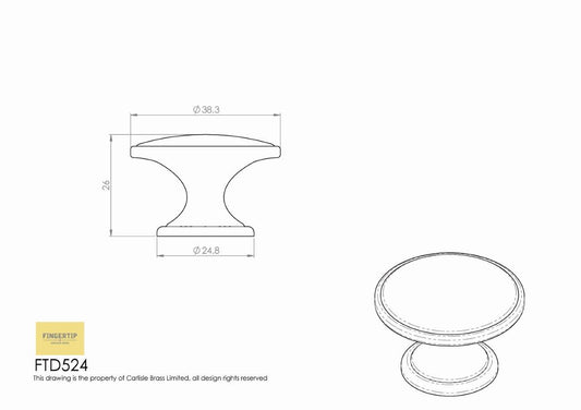 Polished Chrome Cabinet Door Knob - 38mm