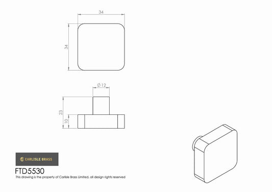 Pewter Finish Dimpled Square Cabinet Knob - 34mm