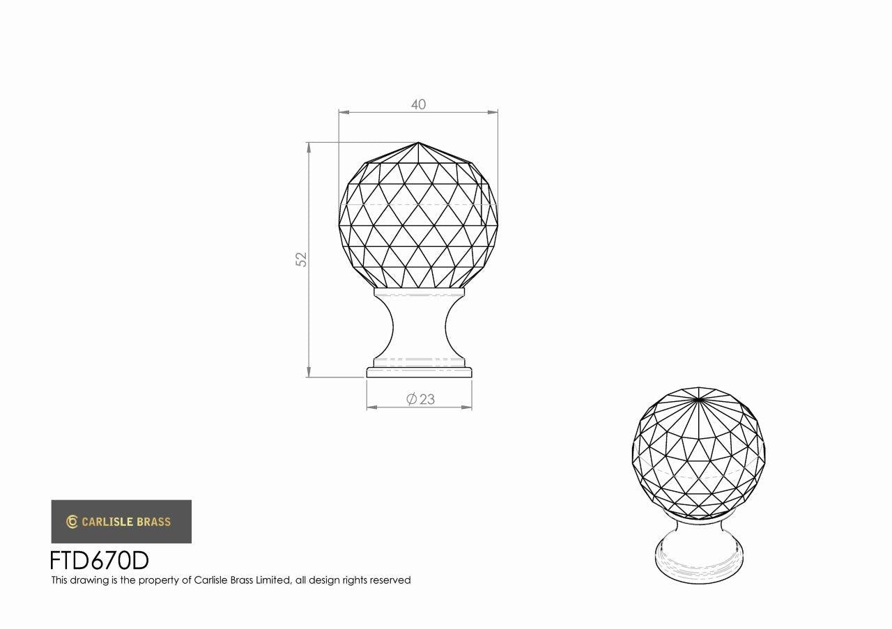 Clear Faceted Knob 40mm - Clear Translucent Brass