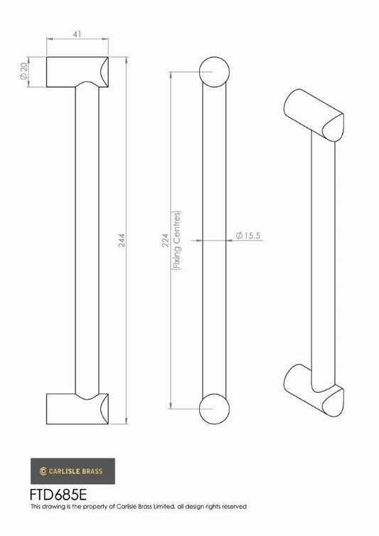Bar Handle - Satin Nickel - 224mm Centres