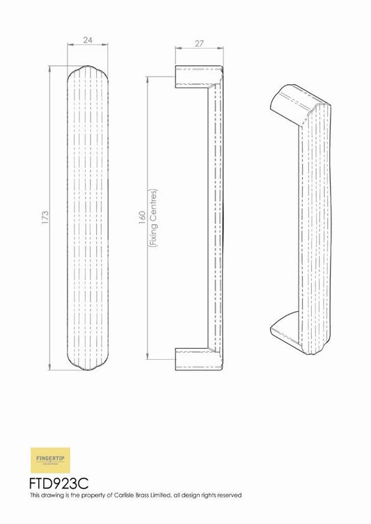 Cadurci Satin Nickel Rippled Cabinet Handle - 160mm Centres