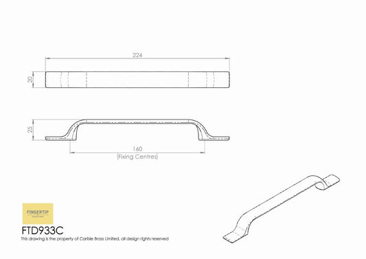 Treveri Polished Chrome Cabinet Handle - 160mm Centres