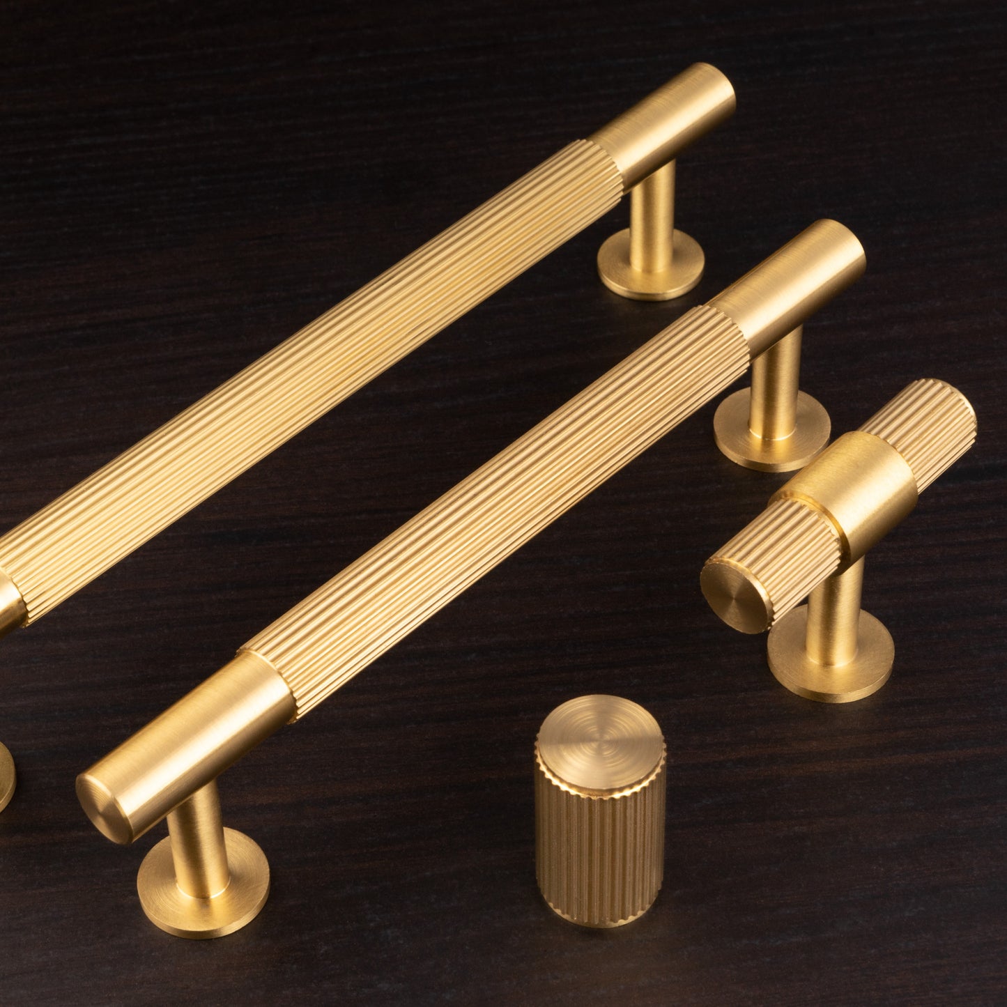 Lines Satin Brass Reeded T Bar Cabinet Handles