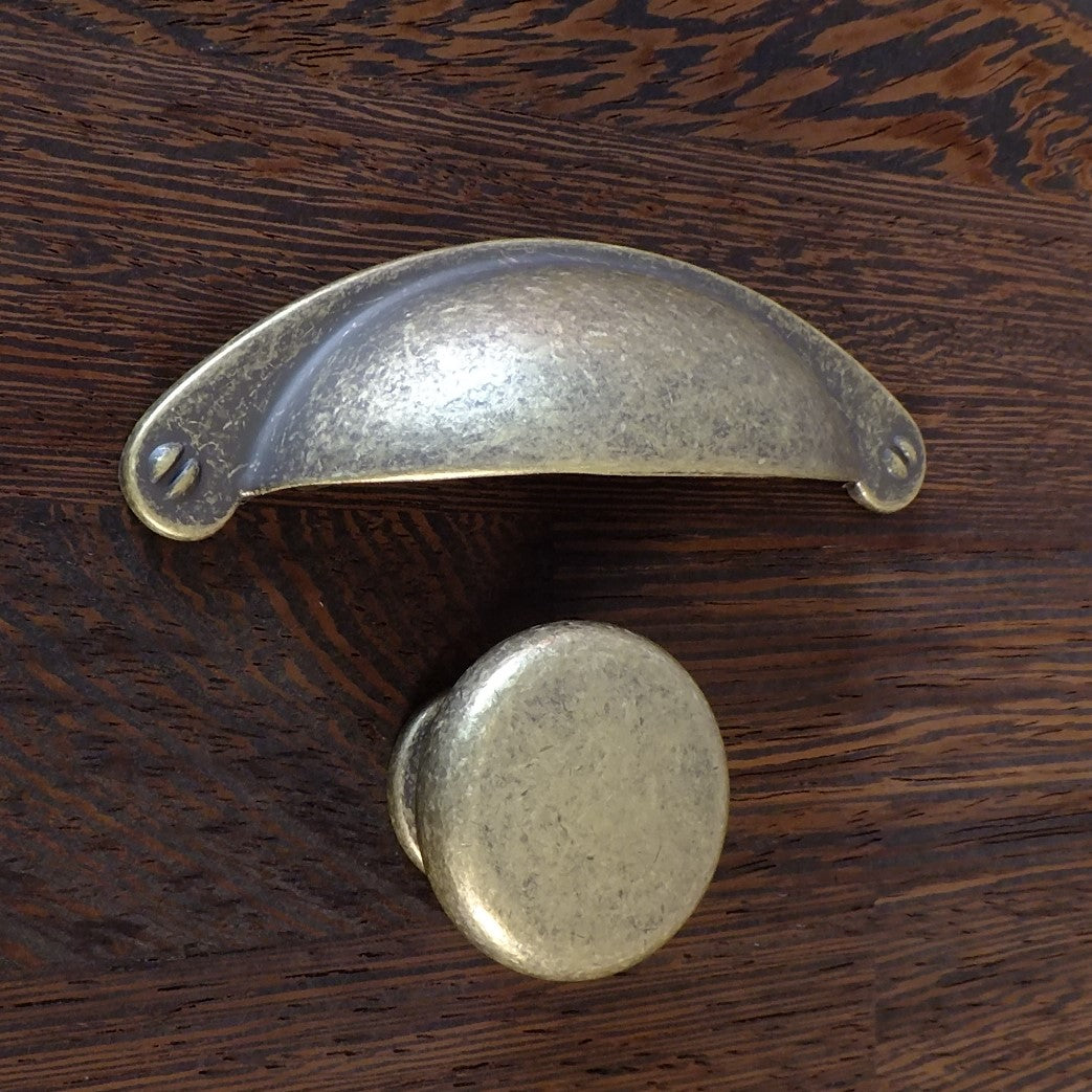 Pattern Cup Handle in Antique Brass - 64mm Centres