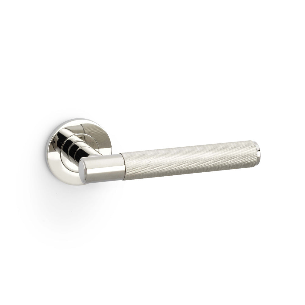 Spitfire Knurled Lever on Round Rose - Polished Nickel PVD