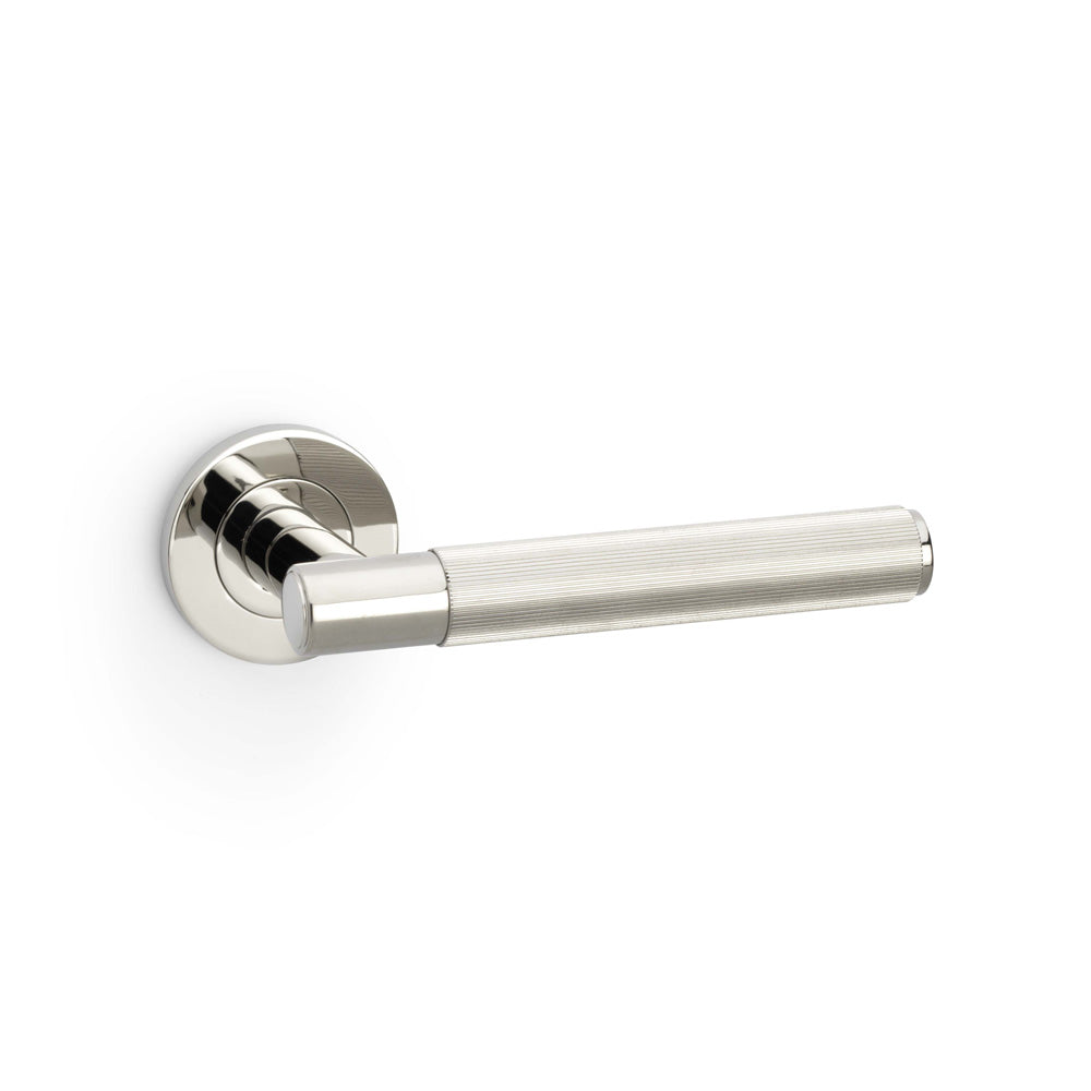 Spitfire Reeded Lever on Round Rose - Polished Nickel PVD