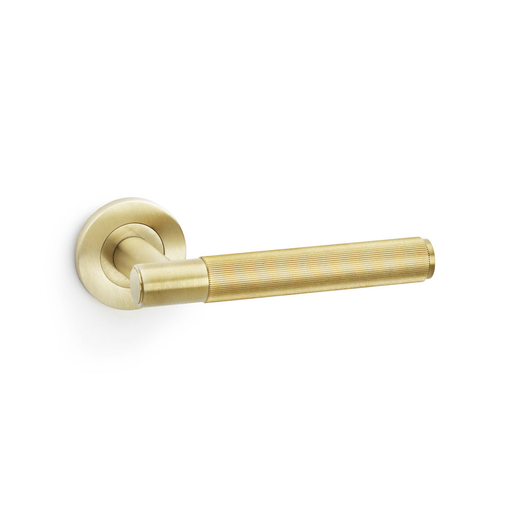 Spitfire Reeded Lever on Round Rose - Satin Brass PVD