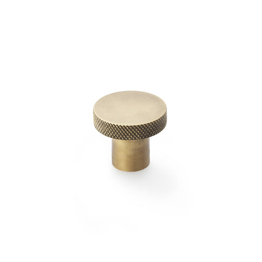 Hanover Antique Brass Knurled Circular Cupboard Knob - 30mm