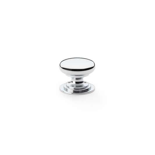 Waltz Round Cupboard Knob on Stepped Rose - Polished Chrome - 25mm
