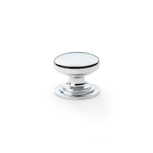 Waltz Round Cupboard Knob on Stepped Rose - Polished Chrome - 32mm