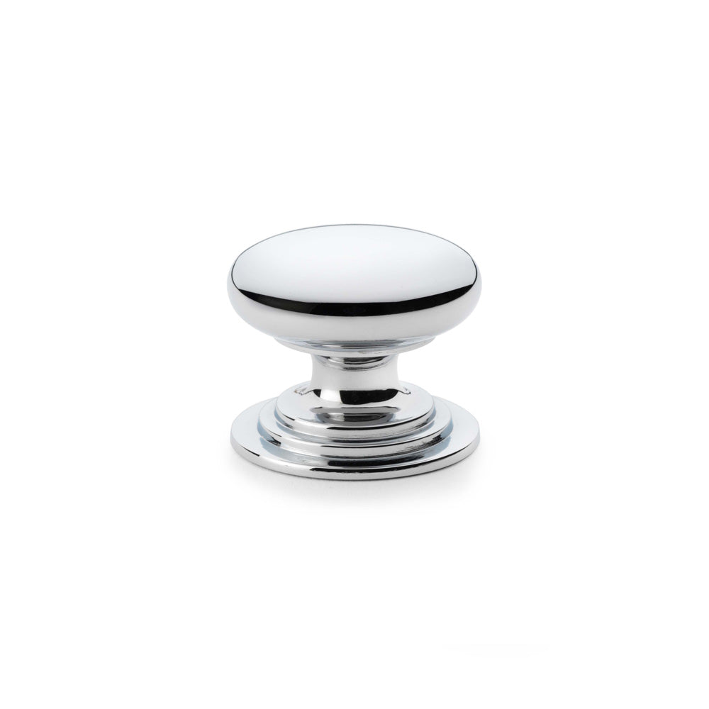 Waltz polished chrome cabinet knob on stepped rose - 38mm