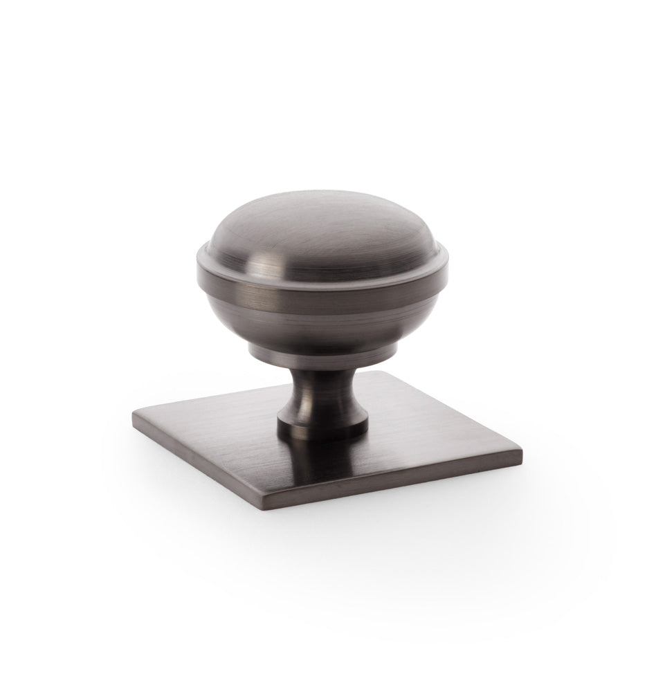 Quantock Dark Bronze PVD Cupboard Knob on Square Backplate - 38mm